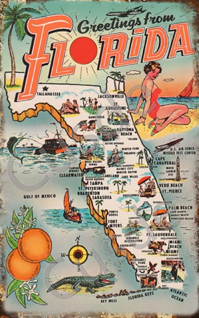 Vintage Collectible Tins - Cusde Vintage 1954 Greetings from Florida