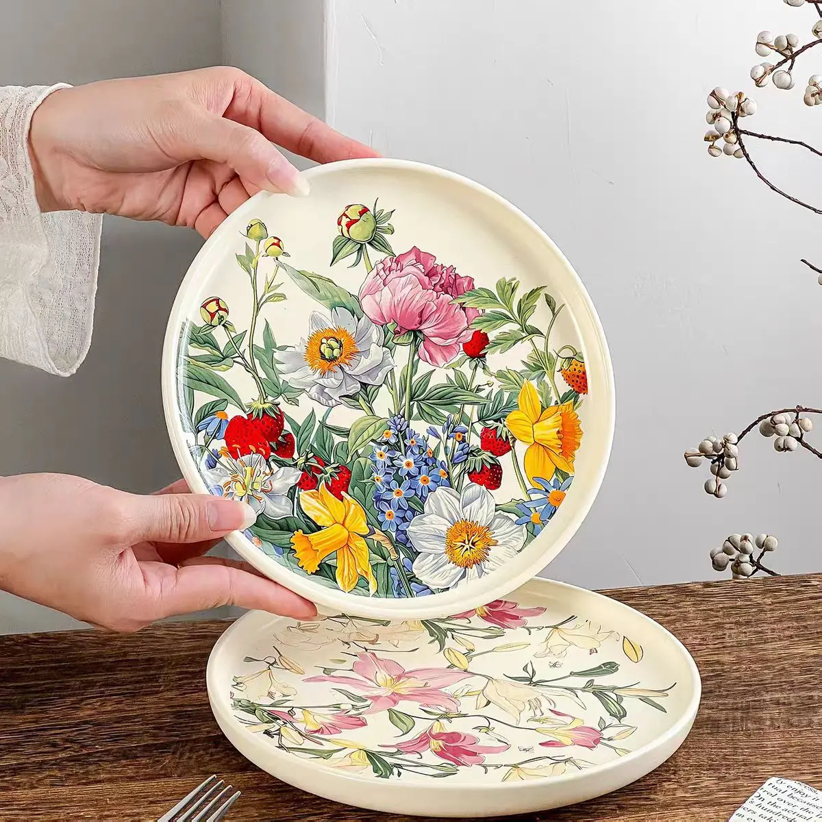 Vintage Collectible Dishes - طبق سيراميك زهري رومانسي مبتكر، طبق