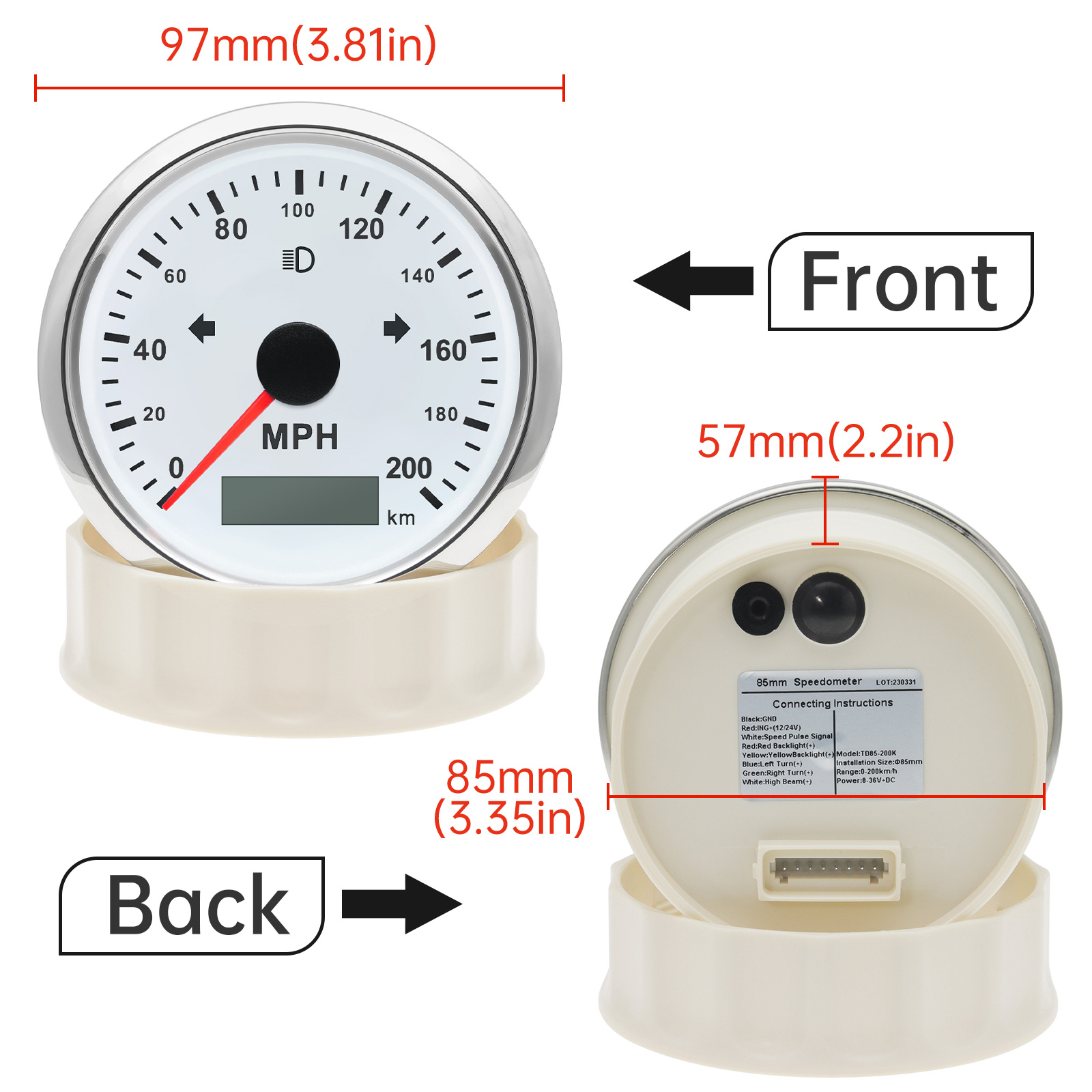 125 200 MPH KMH 85 مللي متر عد - مراجعة Analog Meter Gauge وسعره